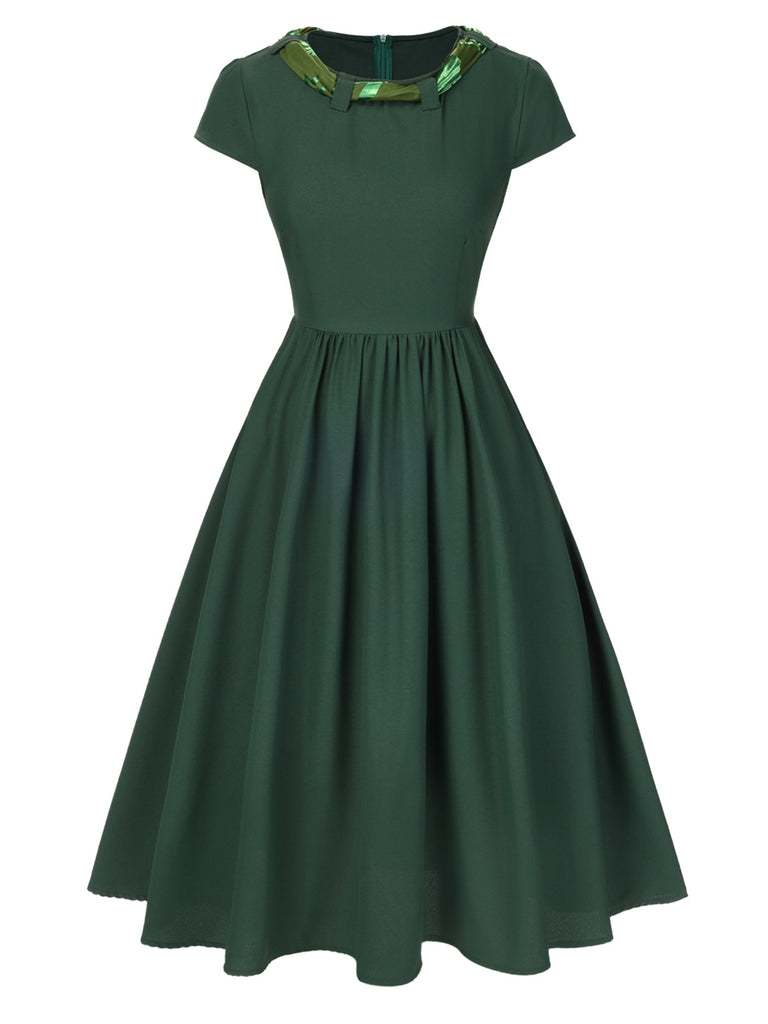 [Pre-Sale] Green 1950s Floral Tie Back Pleated Dress