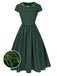 [Pre-Sale] Green 1950s Floral Tie Back Pleated Dress