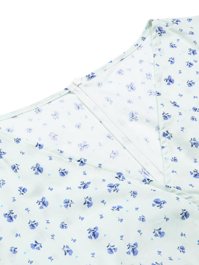 [Pre-Sale] White 1940s Cotton Slanted Tie Floral Dress