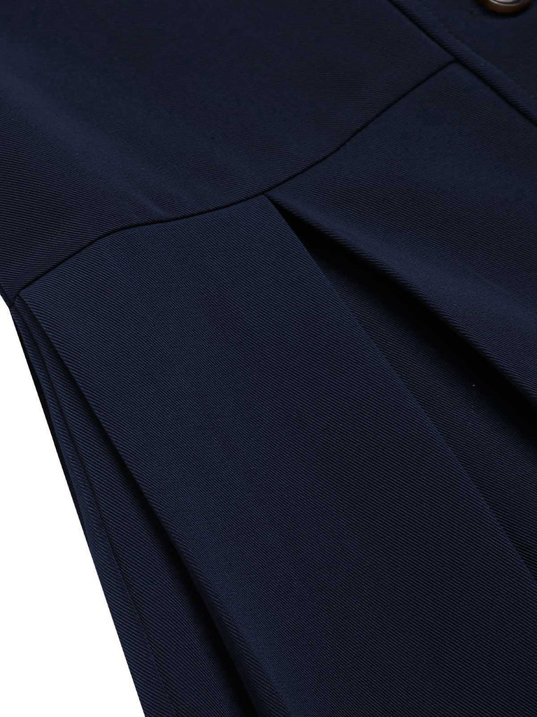 [Pre-Sale] Blue 1950s Solid Buttons Pleated A-Line Skirt