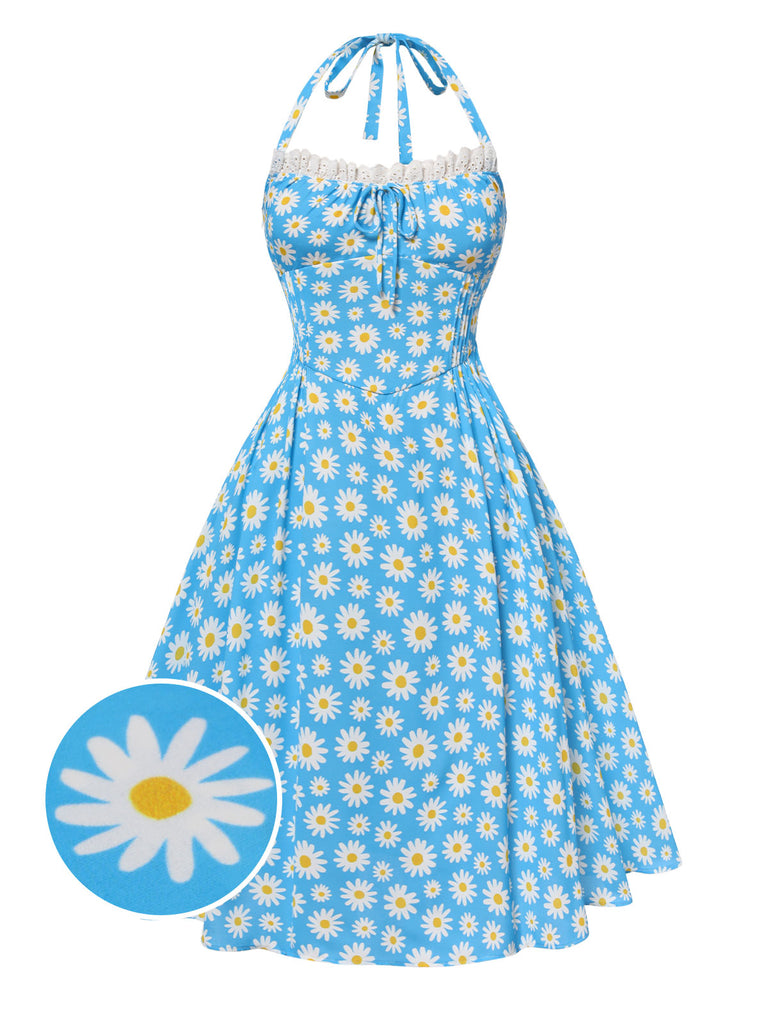 [Pre-Sale] Blue 1950s Halter Lace Daisy Dress