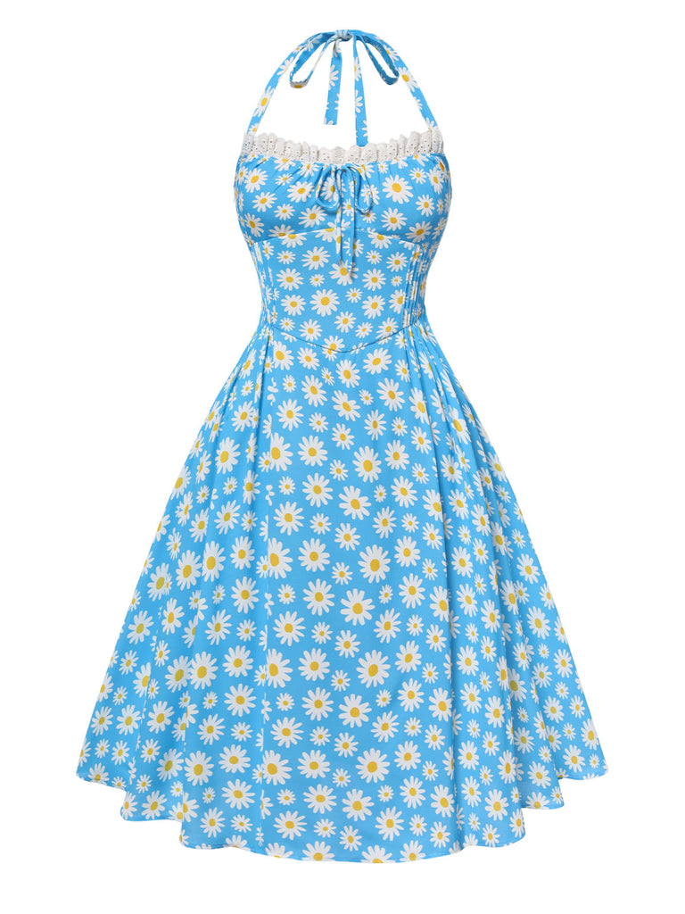 [Pre-Sale] Blue 1950s Halter Lace Daisy Dress