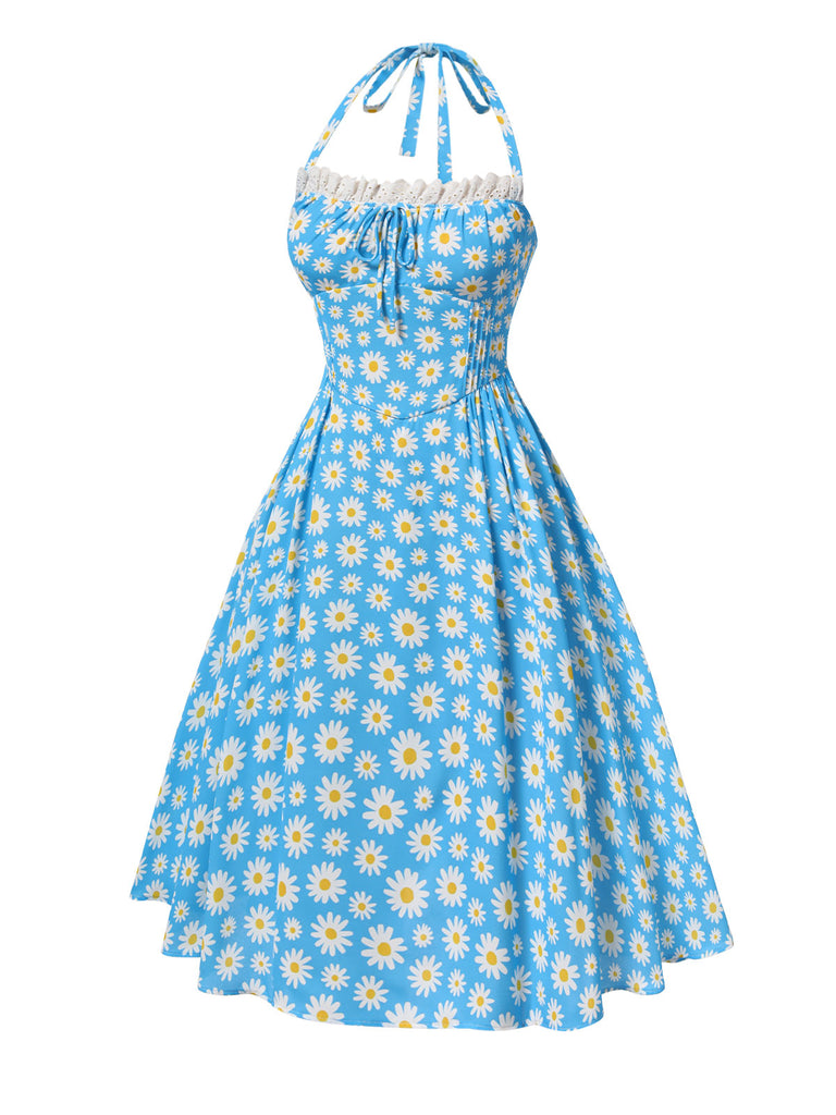 [Pre-Sale] Blue 1950s Halter Lace Daisy Dress