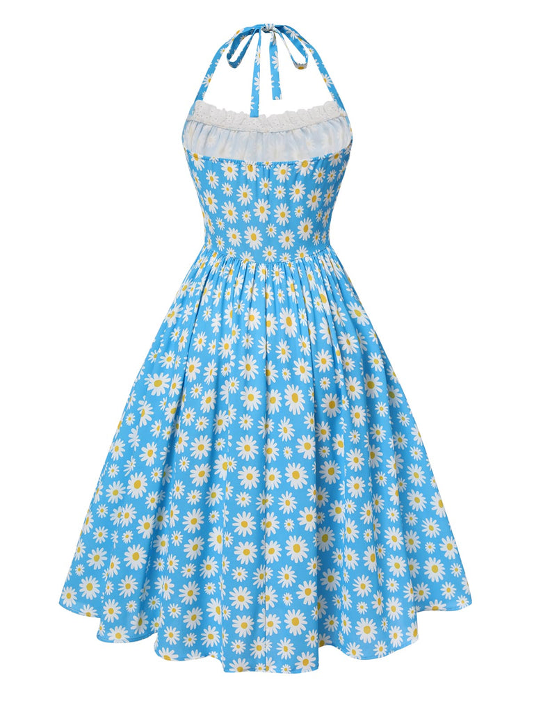 [Pre-Sale] Blue 1950s Halter Lace Daisy Dress