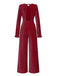 Wine Red 1930s Glitter Backless Wide-Leg Jumpsuit