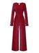 Wine Red 1930s Glitter Backless Wide-Leg Jumpsuit