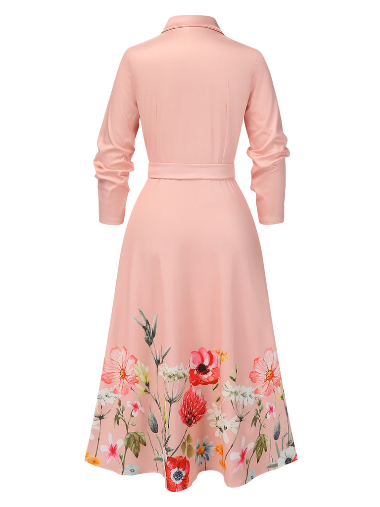 Pink 1940s Floral Tie-Up Blazer Dress