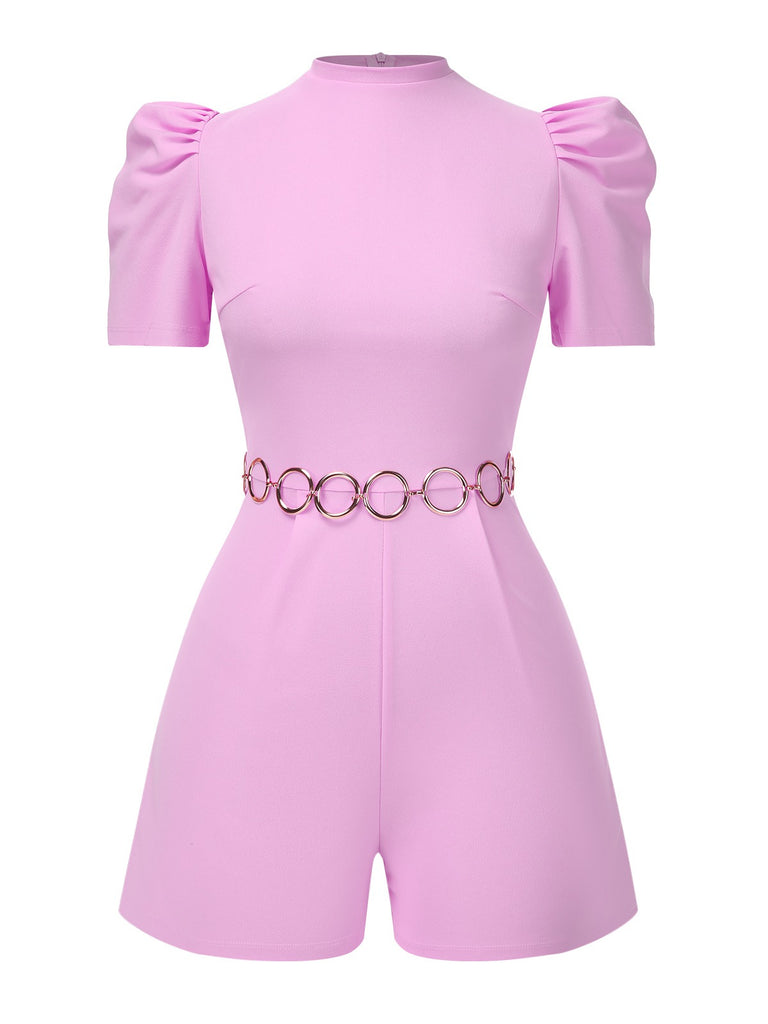 Pink 1950s Solid Puff Chain Belt Romper