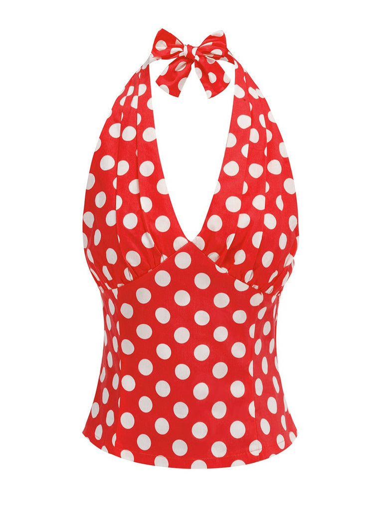 1950s Halter Polka Dots Backless Top