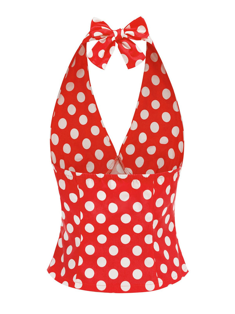 1950s Halter Polka Dots Backless Top