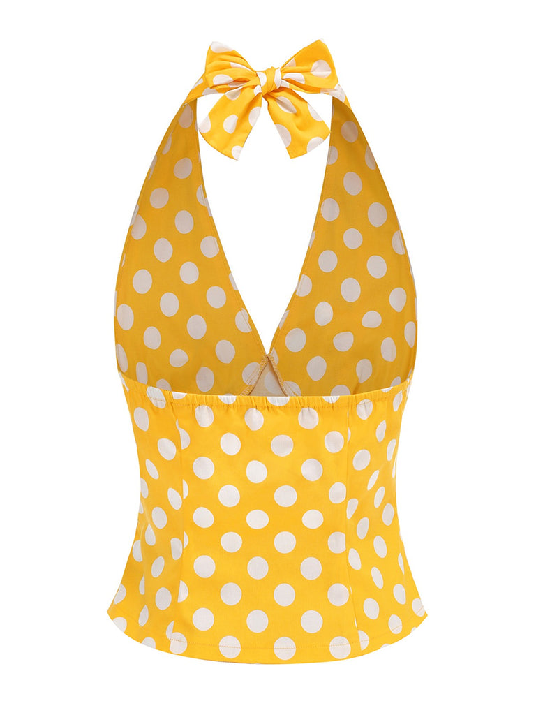 1950s Halter Polka Dots Backless Top