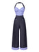 [Pre-Sale] Dark Blue 1930s Check Halter Patchwork Jumpsuit