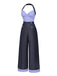 [Pre-Sale] Dark Blue 1930s Check Halter Patchwork Jumpsuit