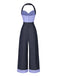 [Pre-Sale] Dark Blue 1930s Check Halter Patchwork Jumpsuit