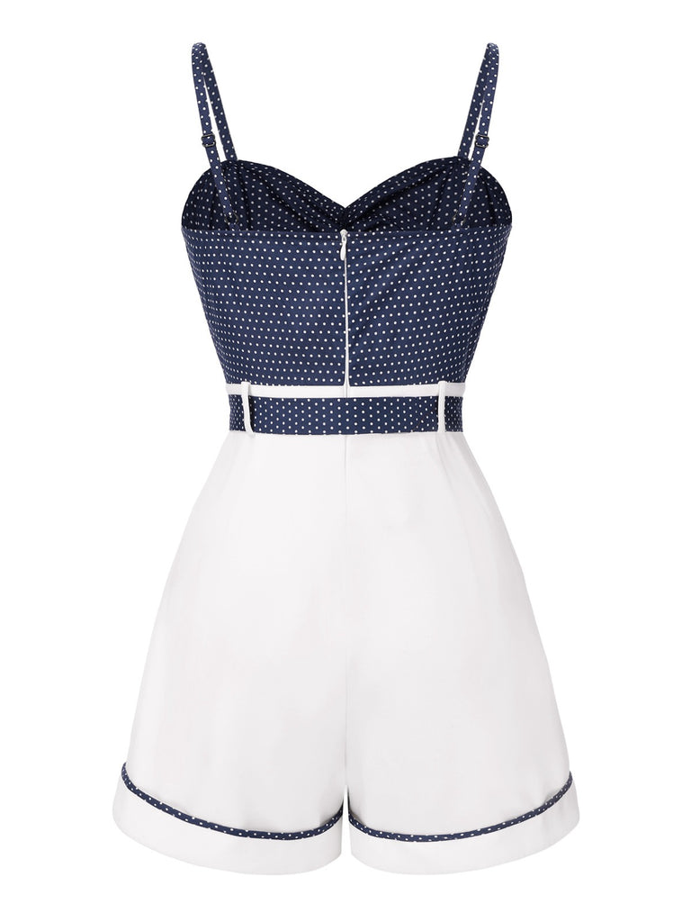 [Pre-Sale] Blue 1940s Polka Dot Patchwork Suspender Romper