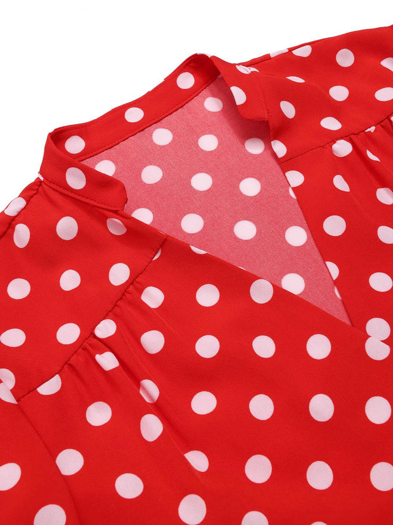 [Pre-Sale] Red 1940s Polka Dot V-Neck Wrap Blouse