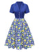 [Pre-Sale] Blue 1940s Check Lemon Lapel Cotton Dress