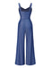 Blue 1930s Solid Tencel Denim Knotted Jumpsuit