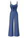 Blue 1930s Solid Tencel Denim Knotted Jumpsuit