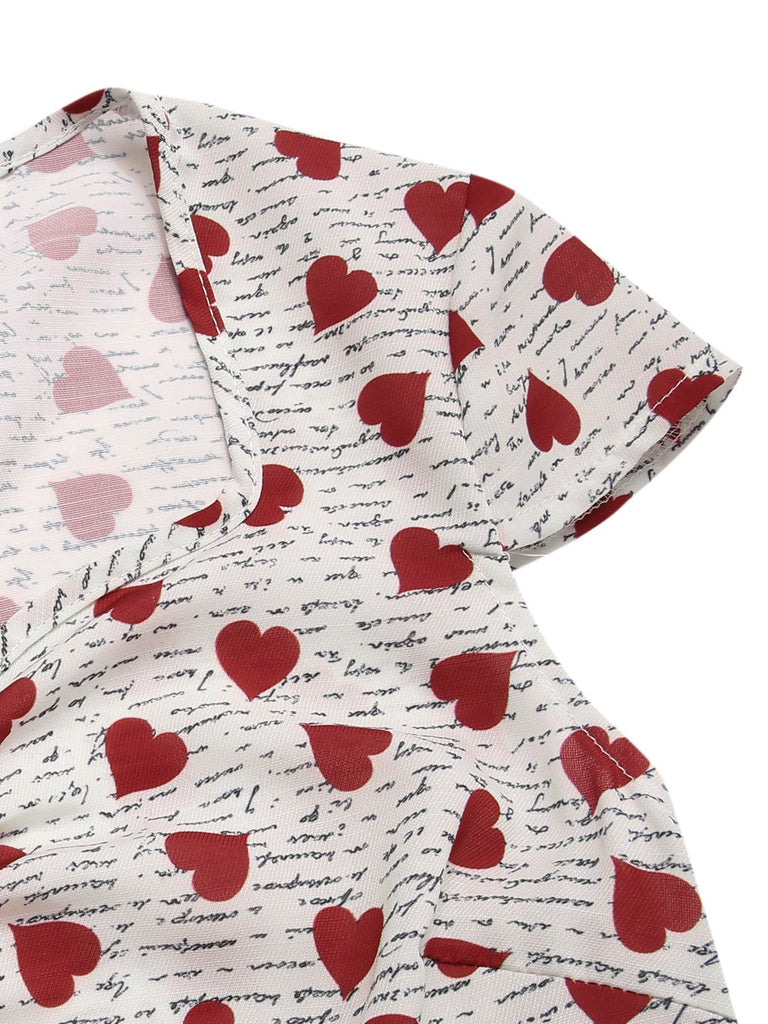 [Pre-Sale] 1950s Sweetheart Neck Heart Print Belted Dress