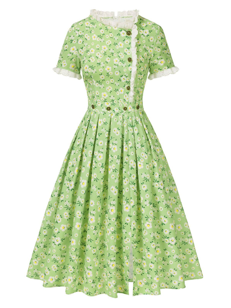 [Pre-Sale] Green 1940s Ruffles Pleated Daisy Dress