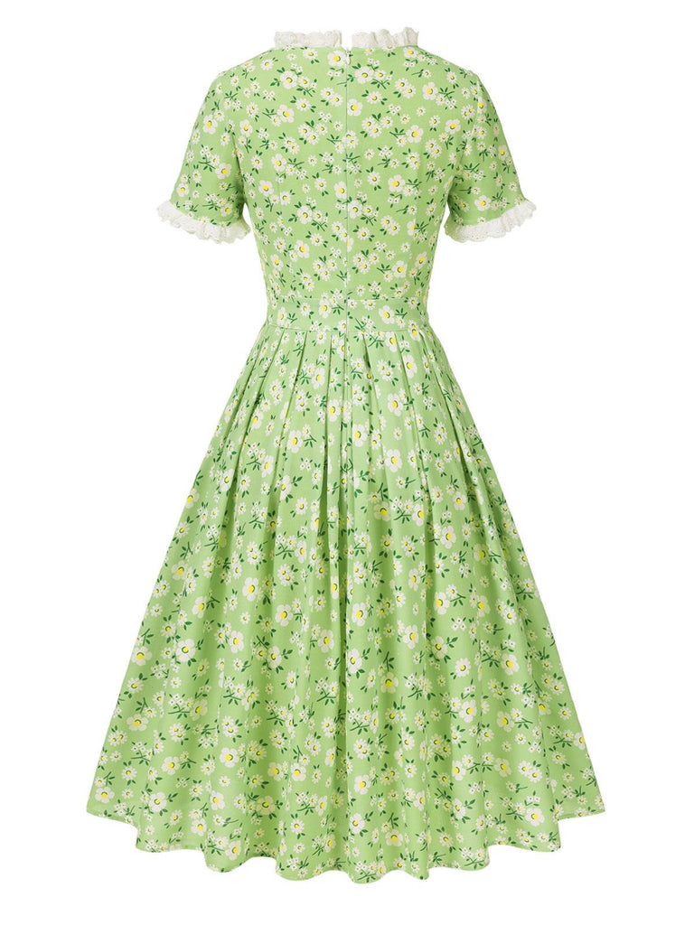 [Pre-Sale] Green 1940s Ruffles Pleated Daisy Dress