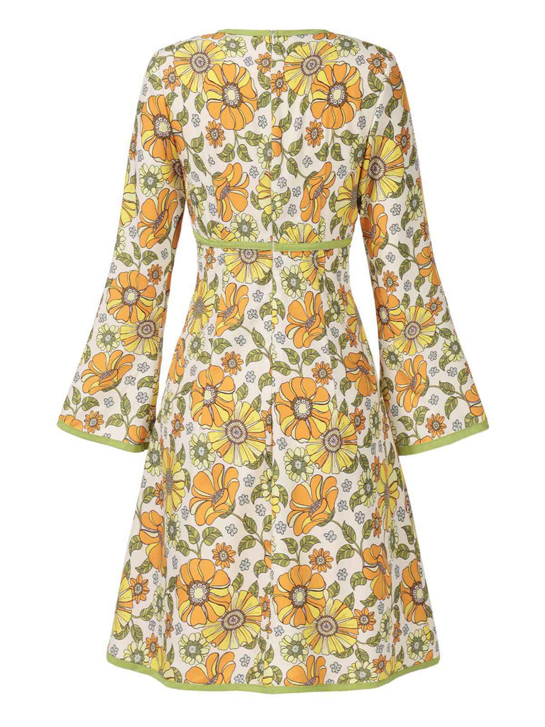 [Pre-Sale] Yellow 1970s Bowknot Hippie Sunflower Dress