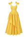 Yellow 1950s Heart Neck Bow-Strap Tiered Dress