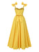 Yellow 1950s Heart Neck Bow-Strap Tiered Dress