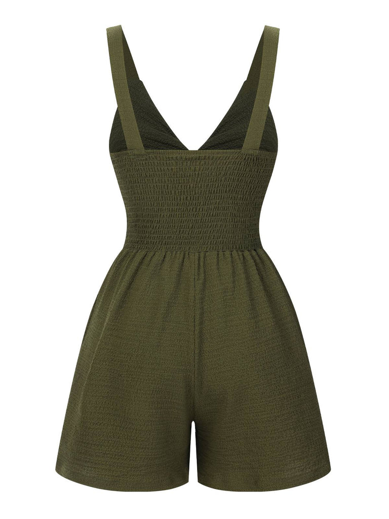 Green 1940s Solid Hollow-Out Twisted Romper