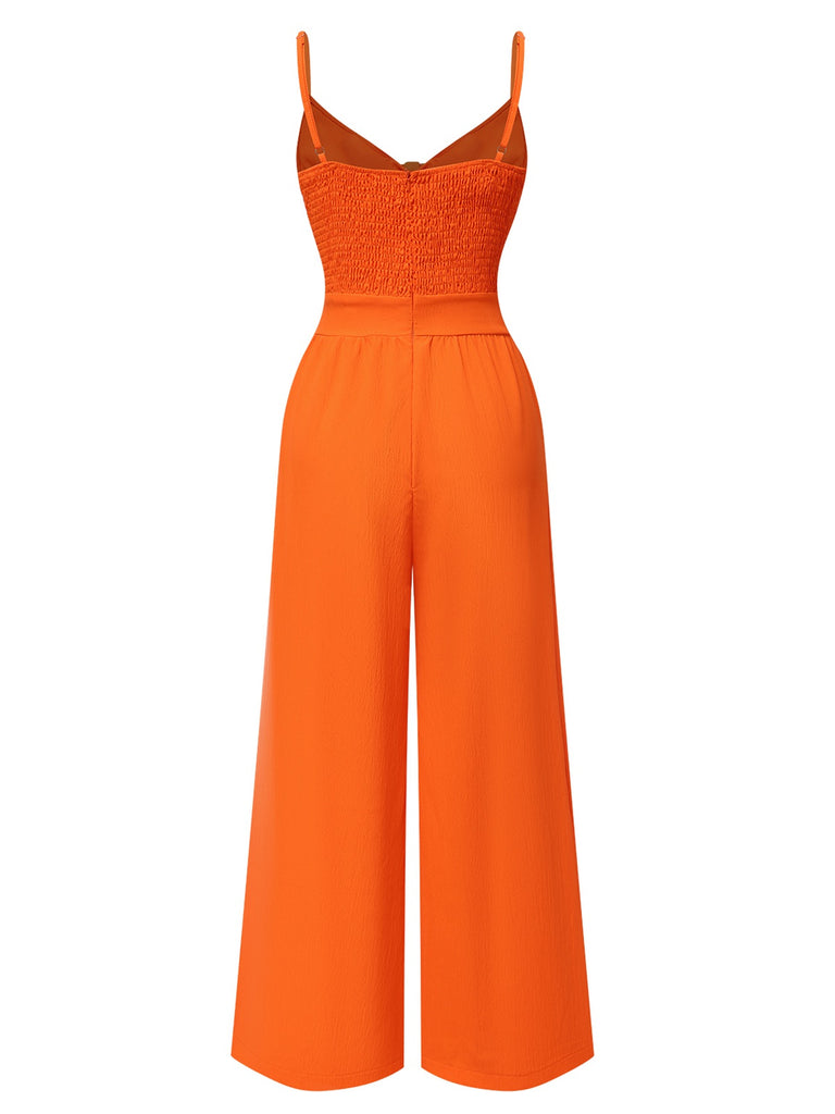 1940s Solid V-Neck Hollow-Out Bow Straps Jumpsuit