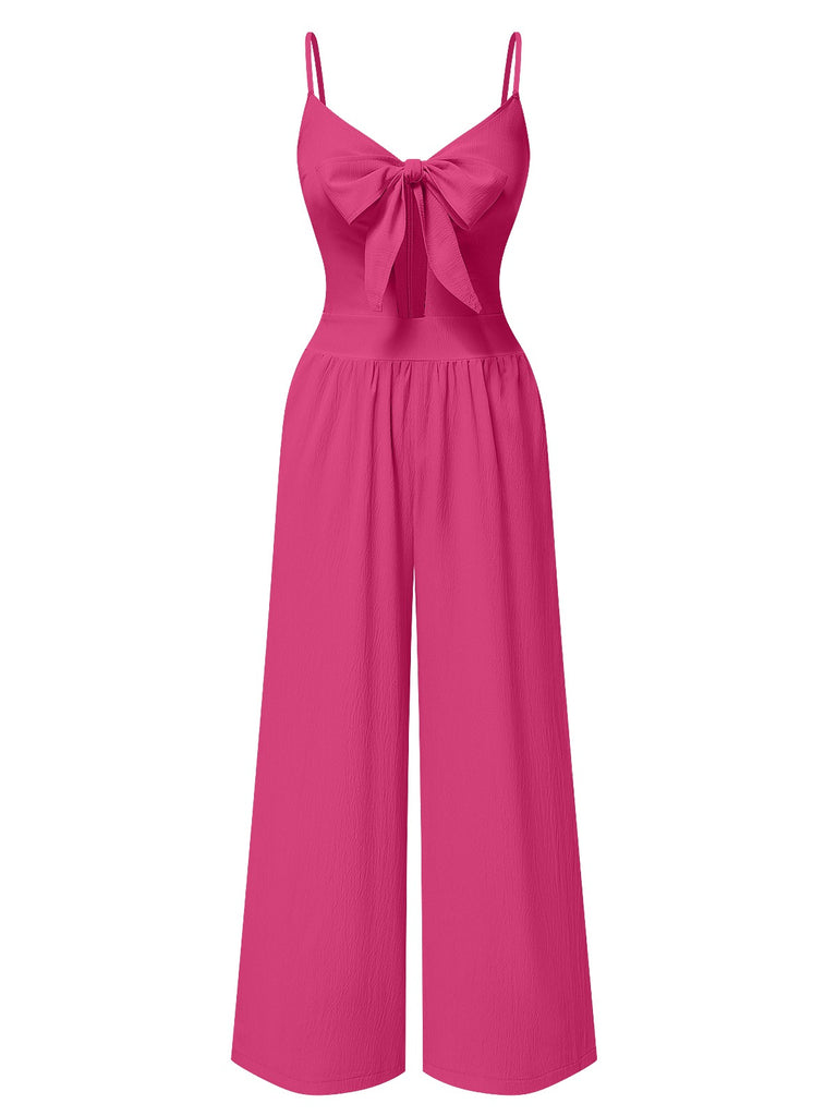 1940s Solid V-Neck Hollow-Out Bow Straps Jumpsuit