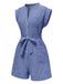 1940s V-Neck Pockets Belted Stripe Romper