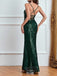 Green 1930s Spaghetti Strap Sequined Maxi Dress