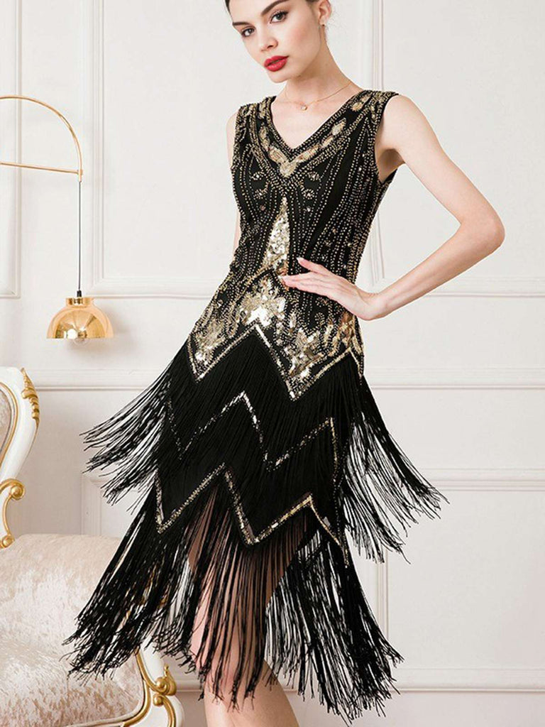 [Pre-Sale] Black 1920s Multi-Layered Sequined Fringe Dress