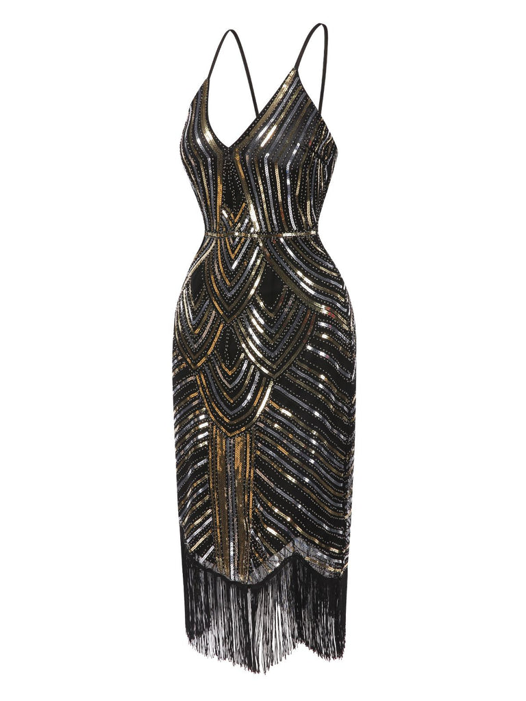 [Pre-Sale] Black 1920s Sequined Fringed Hem Dress