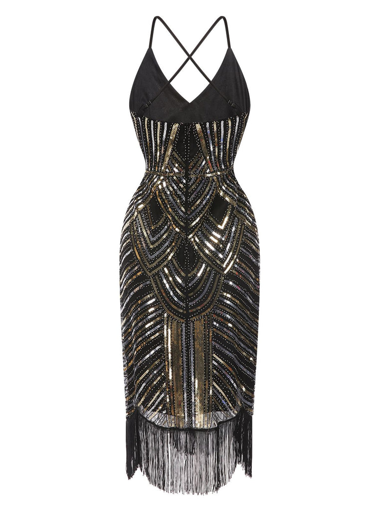 [Pre-Sale] Black 1920s Sequined Fringed Hem Dress