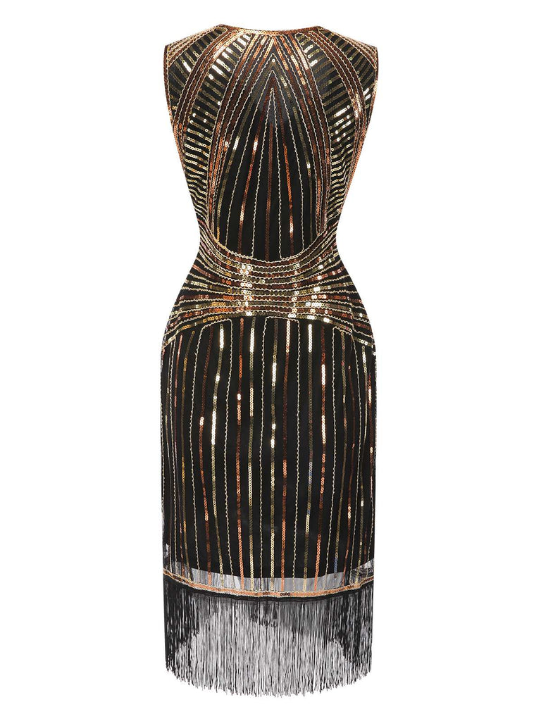 [Pre-Sale] Black 1920s Symmetrical Lines Tassels Sequined Dress