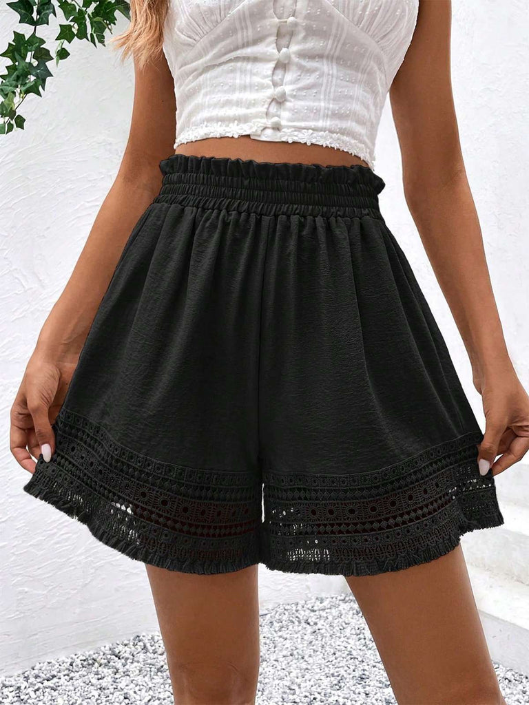 Black 1960s Solid Hollow Tassels Shorts