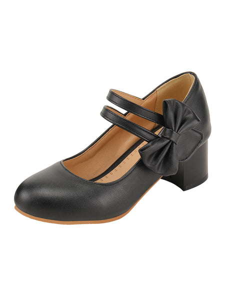 Black Bow Mary Jane Chunky Heel Shoes | Retro Stage