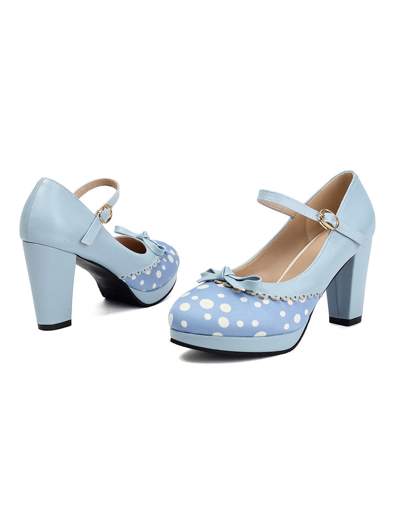 Polka Dot Round Toe Chunky Heels