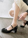 Round Toe Patent Leather Mid-Heeled Shoes