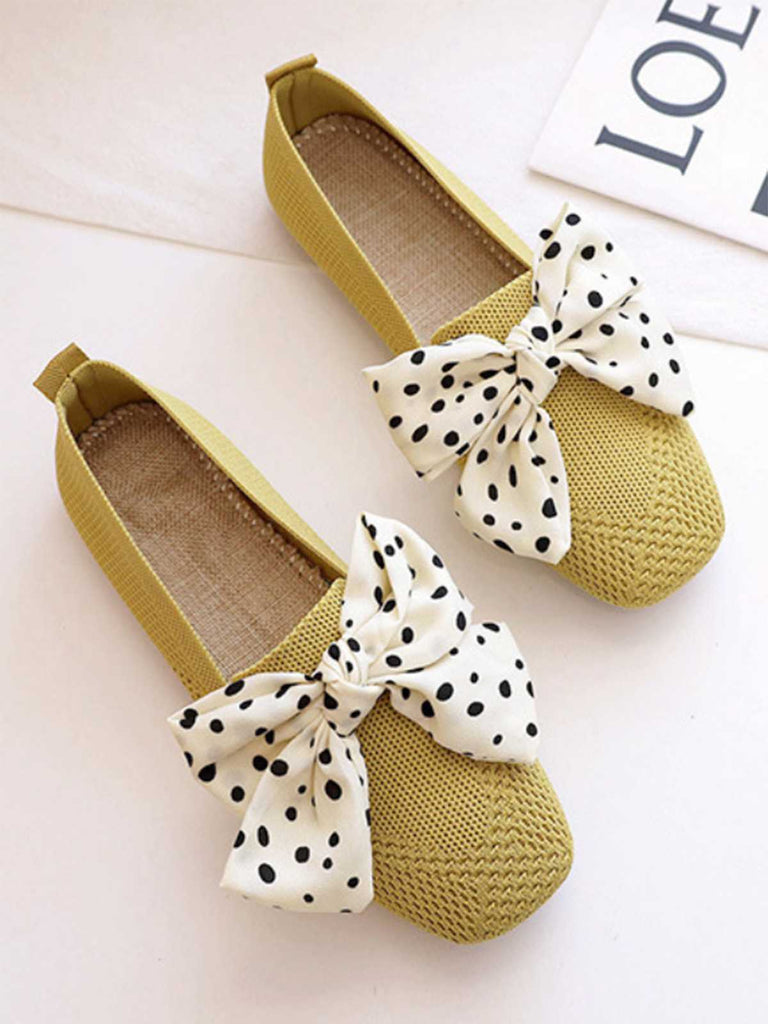 Retro Polka Dot Bow Soft Sole Shoes