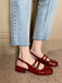 Mary Jane Double-strap Slingbacks Chunky Heels