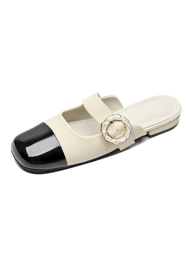 Two-Tone Decorative Buckle Sandals