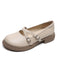 Retro Beige Round Toe Mary Jane Leather Shoes