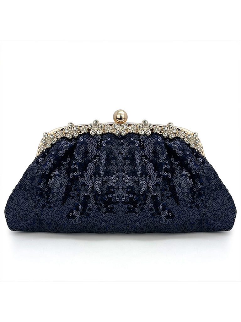 Blue Vintage Sequined Clutch Bag