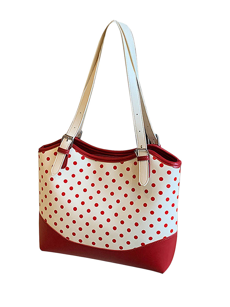 Polka Dots Patchwork Leather Tote Bag