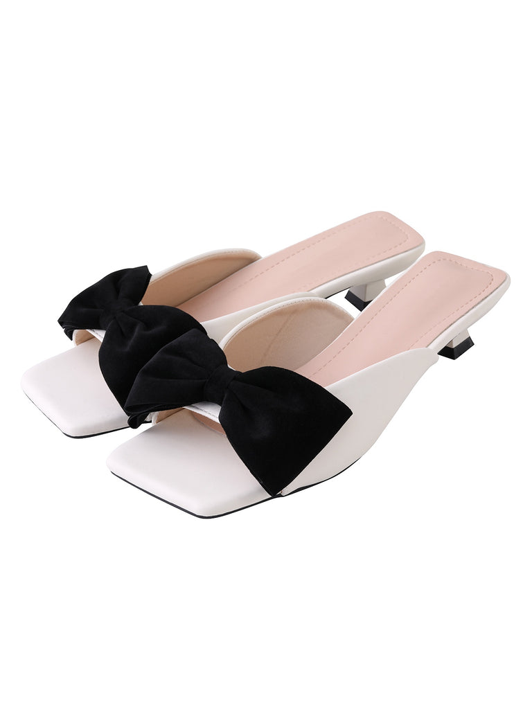 Retro Bowknot Square Toe Slippers