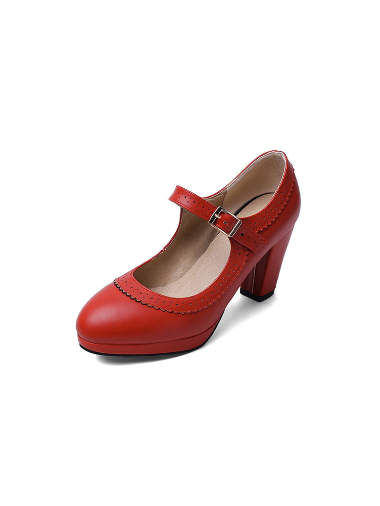 Retro Mary Jane Leather Chuny Heels